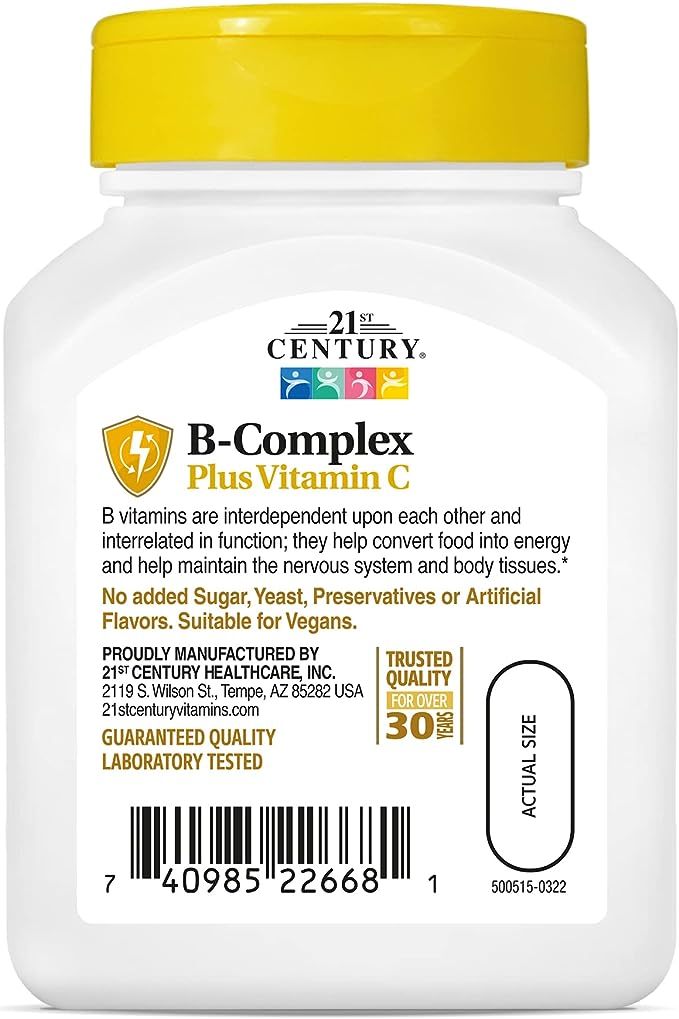 21st Century Healthcare, B Complex Plus Vitamin C, Tablets 100 Count