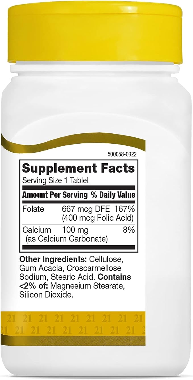 21st Century Folic Acid 400 mcg Tablets, 250 Count