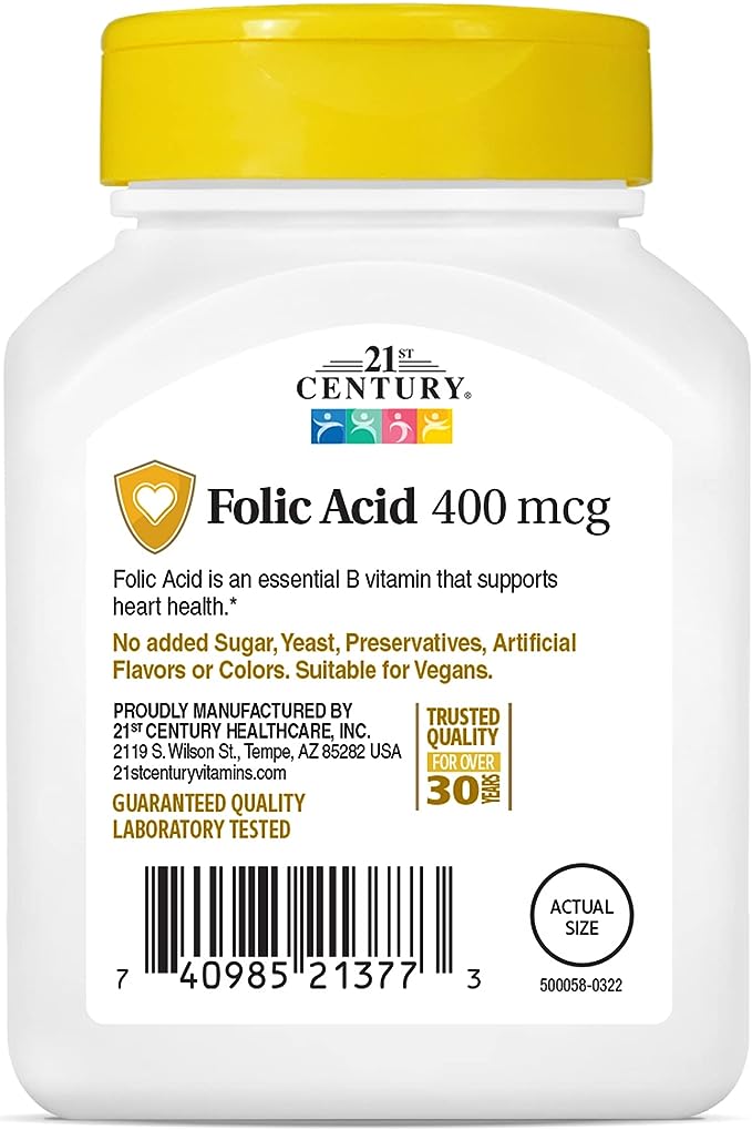 21st Century Folic Acid 400 mcg Tablets, 250 Count