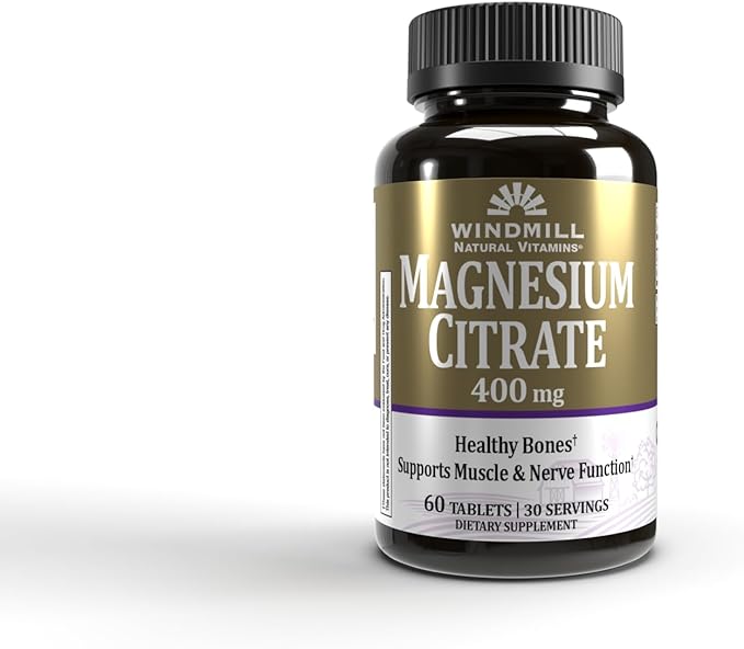 Windmill Natural Vitamins Magnesium Citrate 400 mg, Immune Support, Supports Muscle Recovery, Supports Healthy Heart, 60 Count, 30 Servings