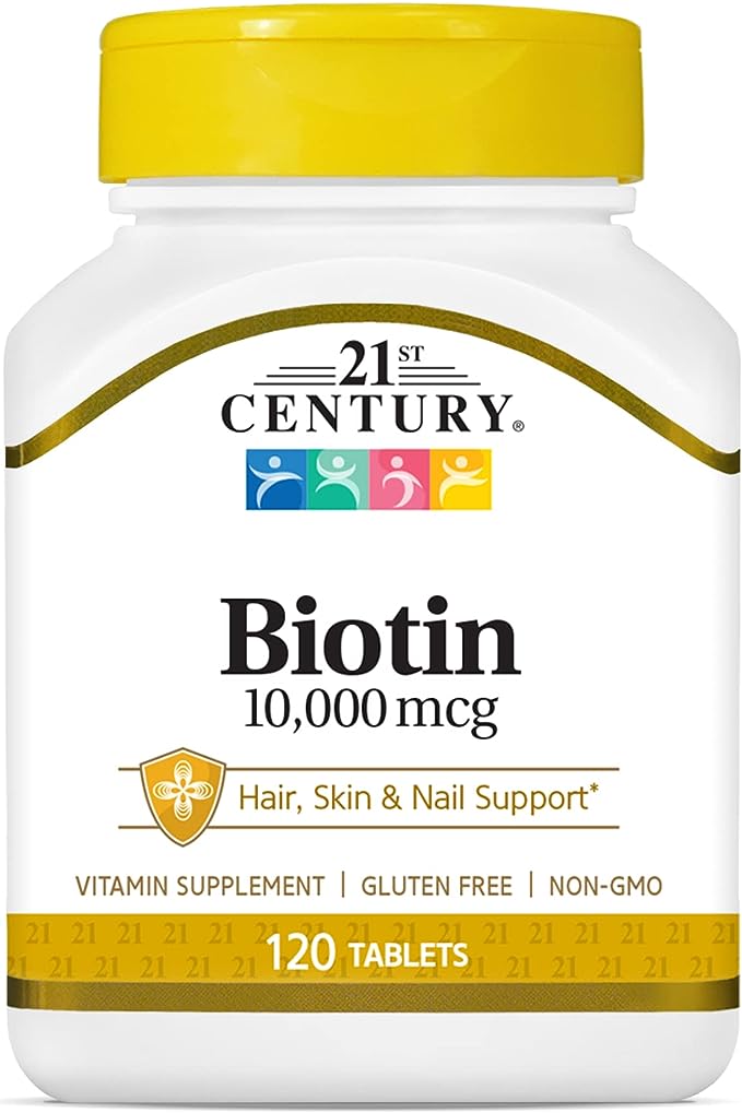 21st Century Biotin Tablets, 10,000 mcg, Unflavored 120 Count