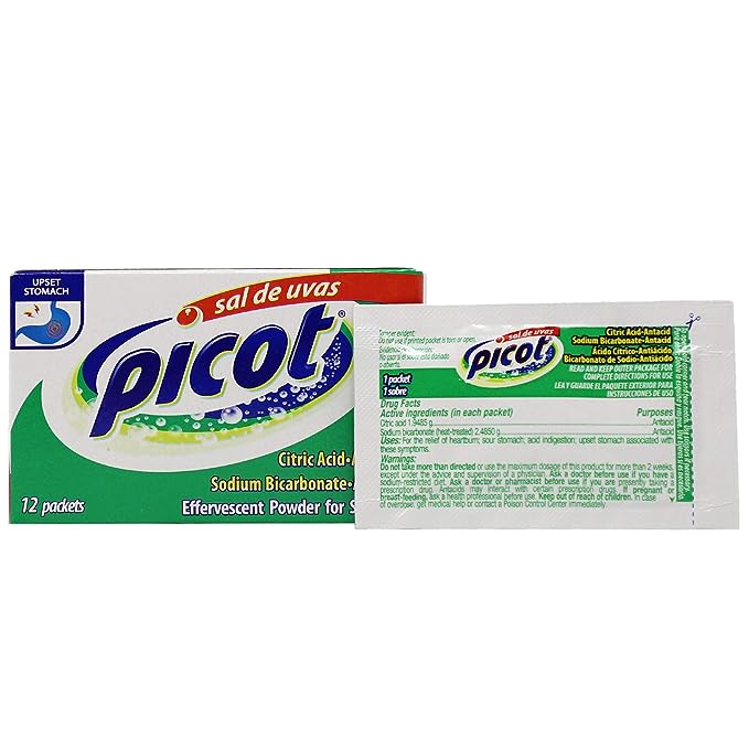 Sal de Uvas Picot, solución en polvo efervescente, antiácido, 0,17 oz, 1 caja de 12 paquetes de antiácido 