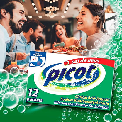 Sal de Uvas Picot, Effervescent Powder Solution, Antacid, 0.17 Oz, 1 Box of 12 Antacid Packets