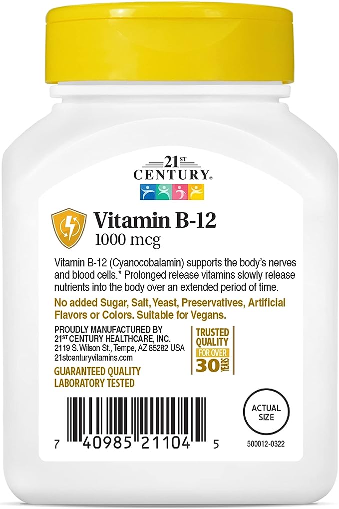 VITAMINA Siglo XXI, B-12, 1000 mcg, 110 tabletas